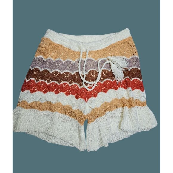 2/$35 POL Colorful Knit High-Waisted Drawstring Tie Lined Retro  Shorts Women S - Picture 1 of 7
